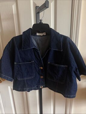 Zara Dark Indigo Short-Sleeve Cropped Denim Jacket